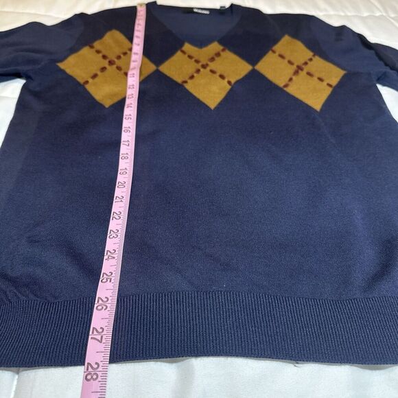 Murano Acrylic V-Neck Lightweight Pullover Sweater Navy Argyle Size Large L - Picture 9 of 13
